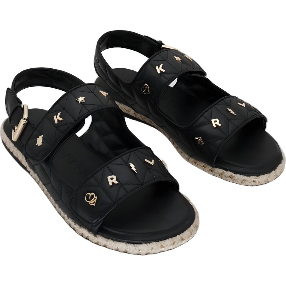 Black Quilted Logo Stud Espadrille Sandals - Unknown Brand - Picture 4 of 6